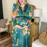 Painted Petals Floral Smocked Midi Dress - Emerald