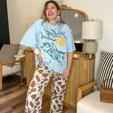 Cow Print Drawstring Pants - Cream