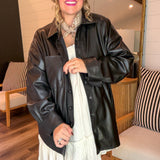 Lincoln Shirt Jacket - Black Faux Leather