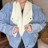 Ranch Weather Sherpa Lined Cropped Denim Jacket