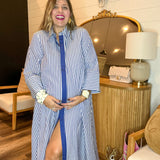 The Daily Button Up Striped Maxi Dress - Navy Blue
