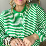 The Piper Cardigan - Mini Stripe Green