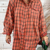 Coral Red Oversized Plaid Top