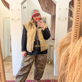 Olive Tan Quilted Zip-Front Vest Jacket