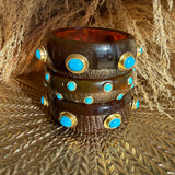Seraphina Tortoise Resin Bangle With Turquoise Glass Stones In Gold-Plated Brass Settings