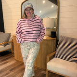 Piper Cardigan - Flamingo Pink + Brown Stripes