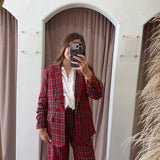 Holiday Plaid Blazer - Red