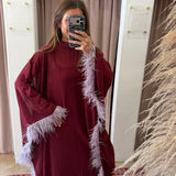 High Stakes Feather Maxi Kimono Dress - Burgundy