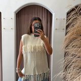 The Joplin Fringe Sweater Tank Top - Cream