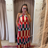 Peppermint Checkered Maxi Halter Dress