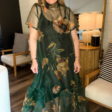 Petal Veil Sheer Maxi Dress - Dark Green