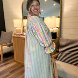 Doodle Embroidery Stripe Maxi Dress
