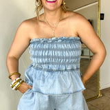 All Smocked Up Denim Romper