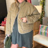 Quilted Contrast Piping Detailed Puffer Jacket - Olive