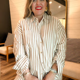 The Weekend Button Up Set - Taupe Stripes