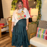 Pleated Hour 3-Tiered Maxi Skirt - Hunter Green