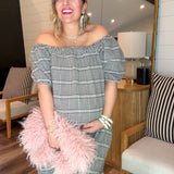 Gingham Off The Shoulder Maxi Dress - Black