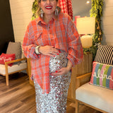 Coral Blue Oversized Plaid Top