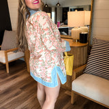 Western Floral Color Block Dress - Denim + Pink
