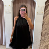 Midnight Feathers Mini Dress