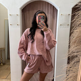 On Repeat Fleece Stripe Shorts - Red + Pink