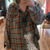 Vintage Teal Oversized Plaid Top