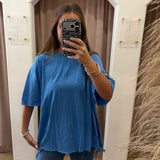 Fringe Tie Oversized Tee - Blue