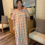 Mixed Media Plaid Off The Shoulder Dress