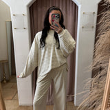 Lucky You Fleece Pants - Ivory + Blue Stripes