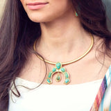 Squash Blossom Pendant Turquoise + Gold