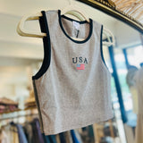 USA Crop Tank - Grey