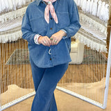 Blue Collar Baddie Button Up Top - Long