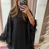 High Stakes Feather Maxi Kimono Dress - Black