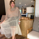 Spotted Sheer Natural Midi Skirt