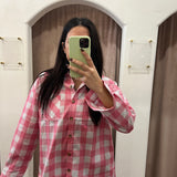 Pink Christmas Plaid Button Up Top
