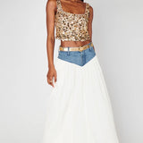 {MUMU} Joni Maxi Skirt - Denim with Cream Voile