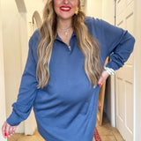 Scuba Long Sleeve Mini Dress - Dusty Navy