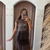 Made To Mesh Sequin Top - Brown