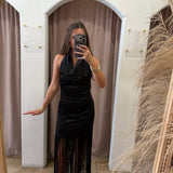 Tuxedo Fringe Black Dress