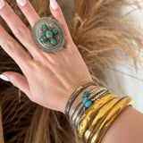 Turquoise Cross Little Stones Adjustable Ring