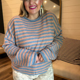Piper Pullover - Pink + Blue Stripes