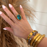 Aqua + Gold Adjustable Ring