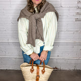 Preppy Girl Striped Button Down Top - Mint + Blue