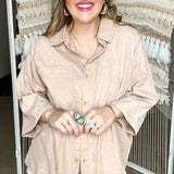 Casual Oversized Short Sleeve Button Down - Dark Taupe