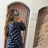 Boyfriend Stripe Long Sleeve Tee - Navy