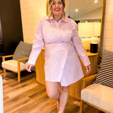 Corporate Collar Mini Pinstripe Dress - Pink