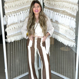 Colette Cropped Wide Pants - Brown + White
