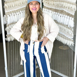 Colette Cropped Wide Pants - Blue + White