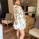 Running Horses Oversized Blouse Top - Ivory