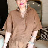 Linen Lady Flow Top - Cognac